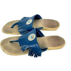 Sioux Sandals by Tru Stitch Fringe size 7 Womens Blue Leather Native American